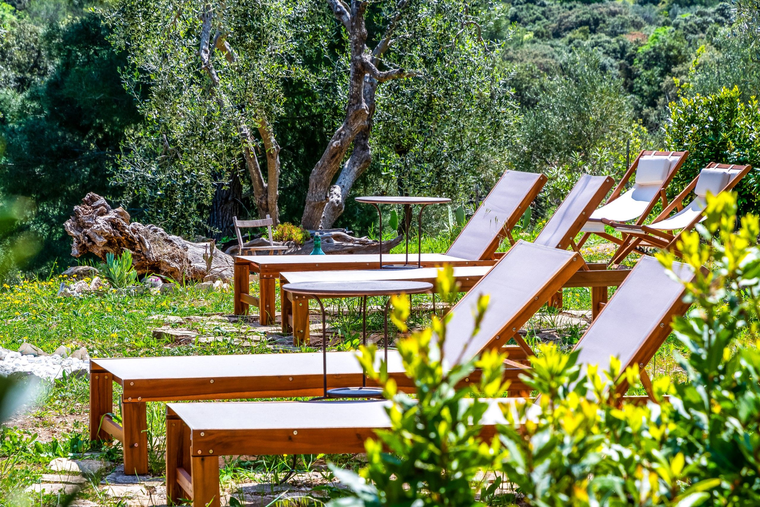 solarium con sdraio di legno del B&B Bed and Breakfast Shanti Home Restaurant a due passi dal mare a Vieste immerso nella natura nel Gargano in Puglia